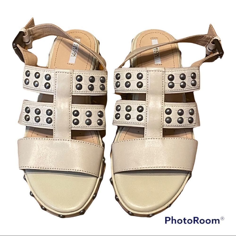‎Geox Cream Stud Sandals Shoes Size 37 US Size 7